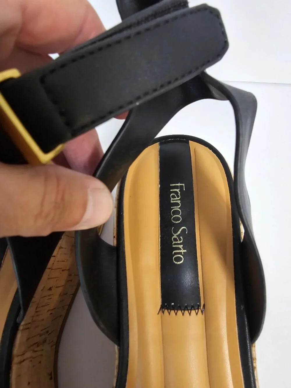 Franco Sarto Sandals Platform Cork Woven Beach Black Tan 9 - Picture 10 of 12